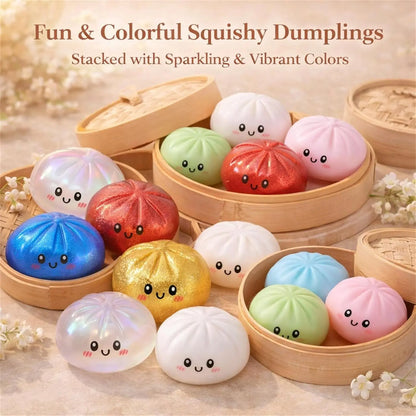 Glitter Dumpling, Glitter Dumpling Squishy with Box, Dumplings Sensory Squeeze Toy for Stress Relief, Stress Relief Fidget, Stress Ball