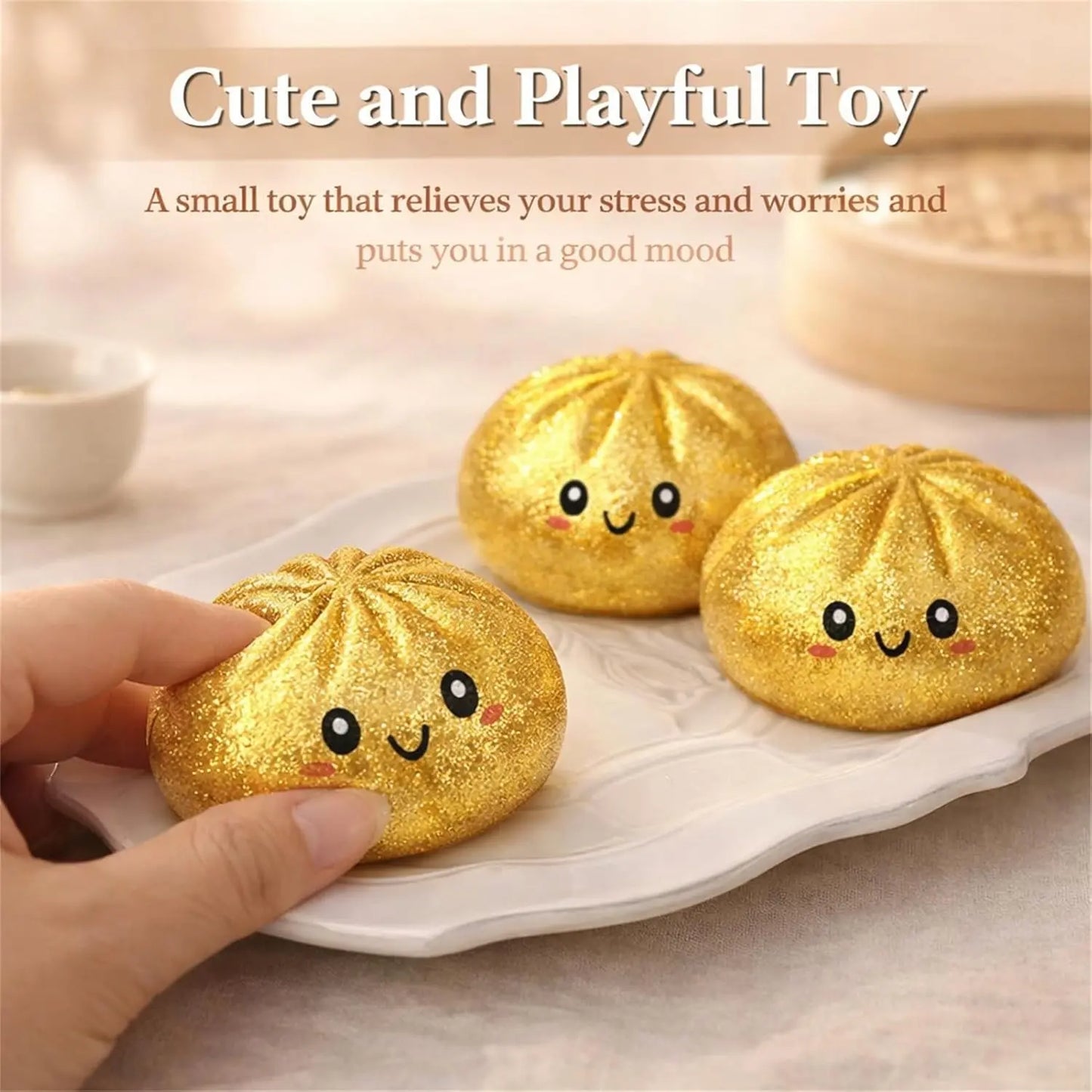 Glitter Dumpling, Glitter Dumpling Squishy with Box, Dumplings Sensory Squeeze Toy for Stress Relief, Stress Relief Fidget, Stress Ball