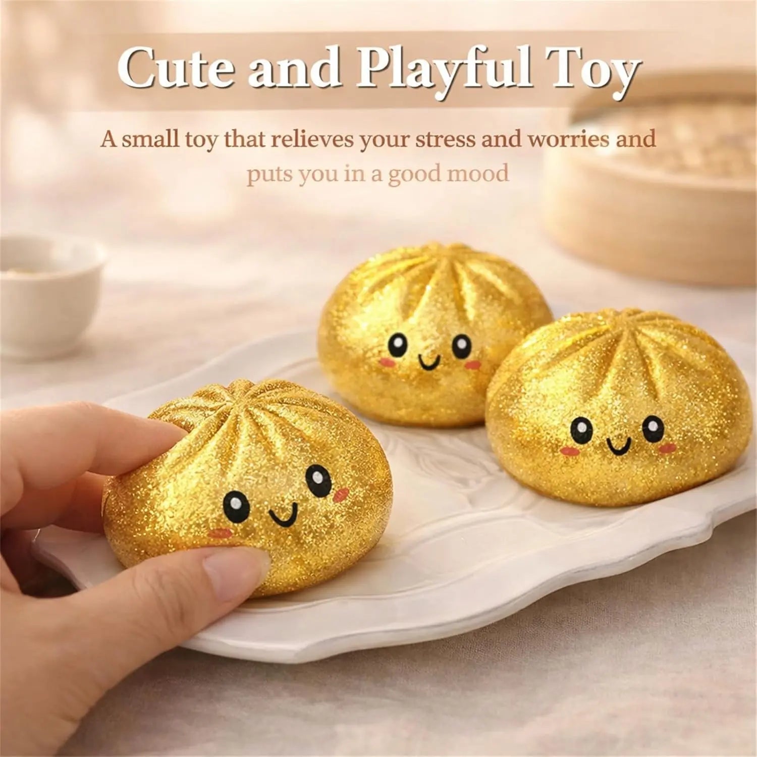 Glitter Dumpling, Glitter Dumpling Squishy with Box, Dumplings Sensory Squeeze Toy for Stress Relief, Stress Relief Fidget, Stress Ball