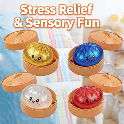 Glitter Dumpling, Glitter Dumpling Squishy with Box, Dumplings Sensory Squeeze Toy for Stress Relief, Stress Relief Fidget, Stress Ball