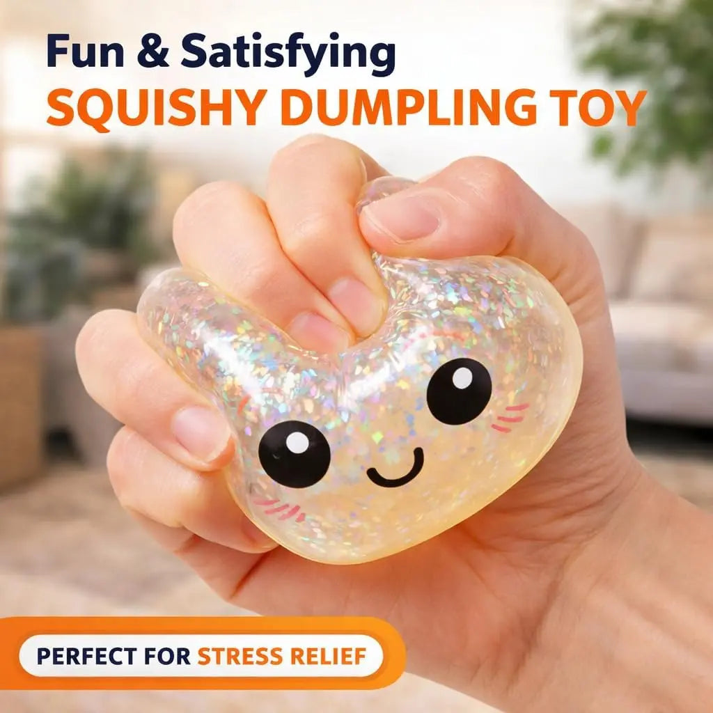 2026 New Stress Relief Glitter Squishy Dumpling Toy | Cute & Fun Squeeze Toy for All Ages | Sensory Autism Gift, Adorable Gyoza Shape，Size3.15*1.97In.