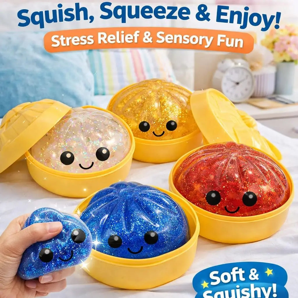 2026 New Stress Relief Glitter Squishy Dumpling Toy | Cute & Fun Squeeze Toy for All Ages | Sensory Autism Gift, Adorable Gyoza Shape，Size3.15*1.97In.