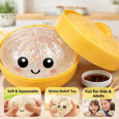2026 New Stress Relief Glitter Squishy Dumpling Toy | Cute & Fun Squeeze Toy for All Ages | Sensory Autism Gift, Adorable Gyoza Shape，Size3.15*1.97In.